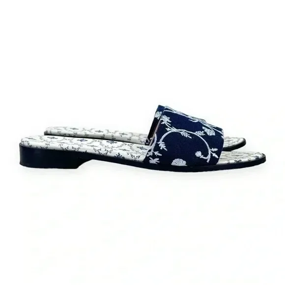 Hill House The City Slide in Navy Embroidery - Blue Floral Mule Sandals sz 41 - Picture 3 of 10